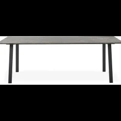 Amy Spisebord 220 x 95 x 74 cm, plade i brun marmor + lige ben i sort metal