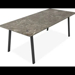 Amy Spisebord 220 x 95 x 74 cm, plade i brun marmor + lige ben i sort metal