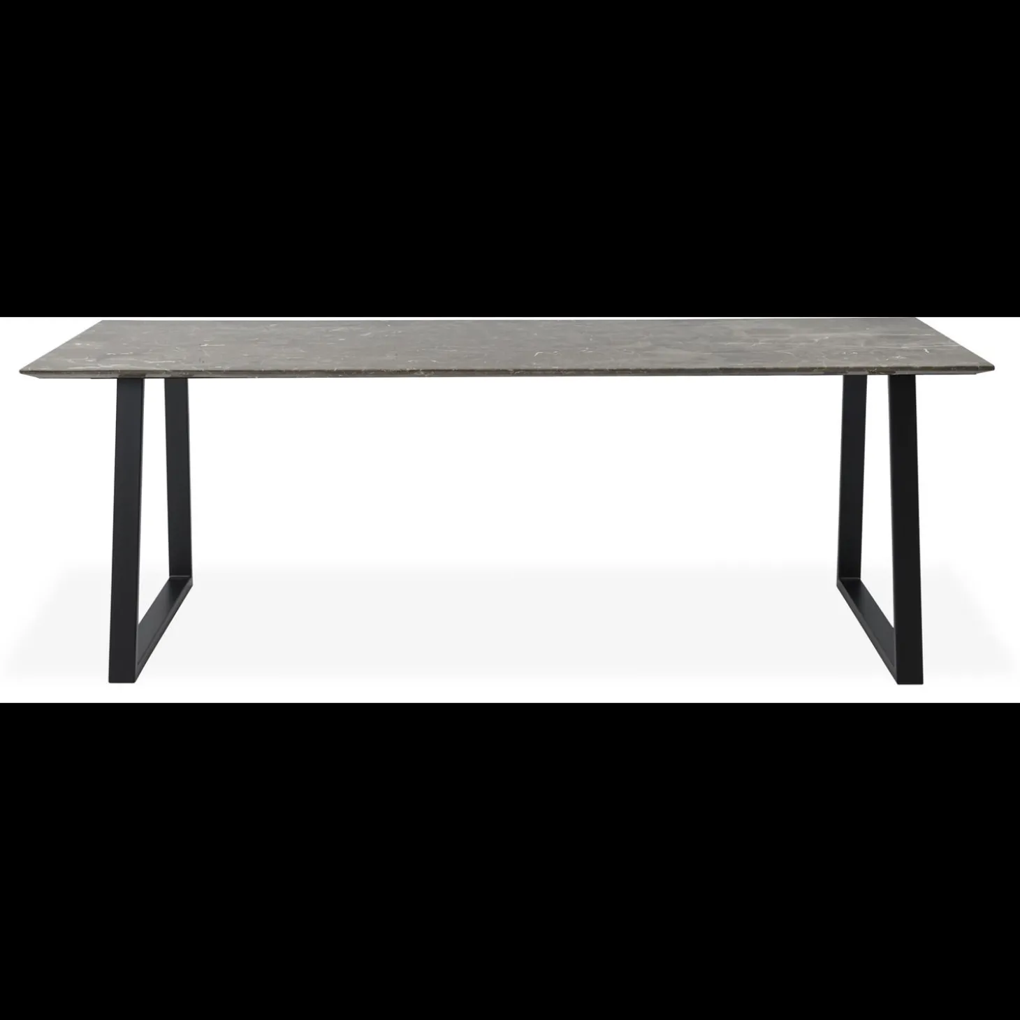 Amy Spisebord 220 x 94 x 74 cm, plade i brun marmor + trapezben i sort metal