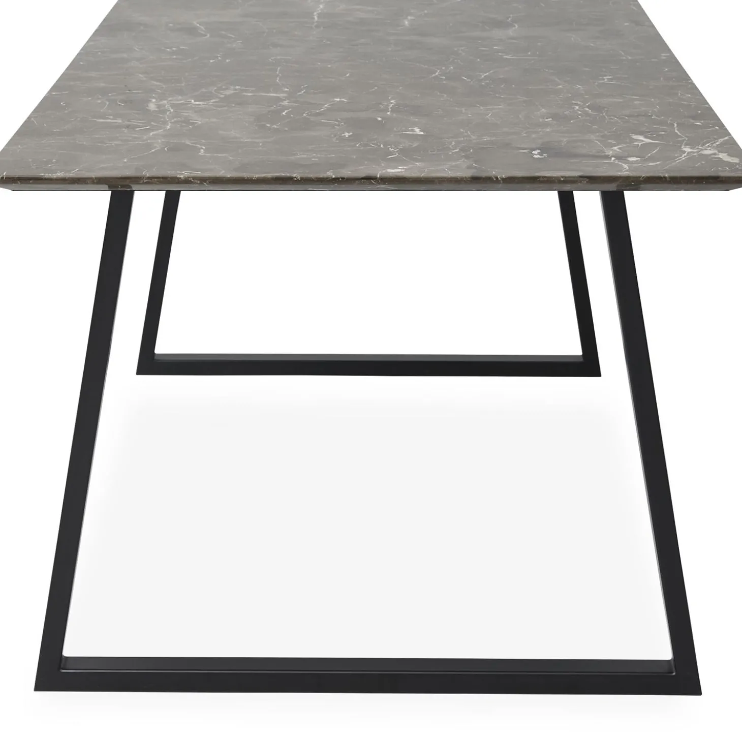 Amy Spisebord 220 x 94 x 74 cm, plade i brun marmor + trapezben i sort metal