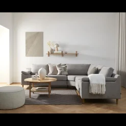FLEX Hjørnesofa med 1 hjørnemodul, 2 endemoduler grå + ben træ
