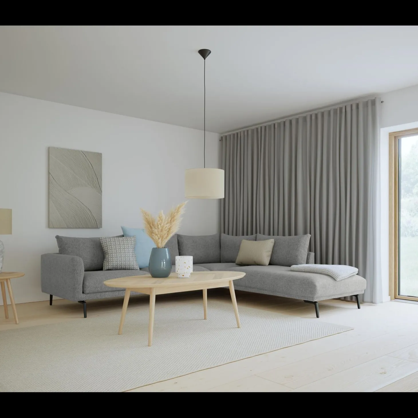 Hallsberg højrevendt sofa med pufafslutning