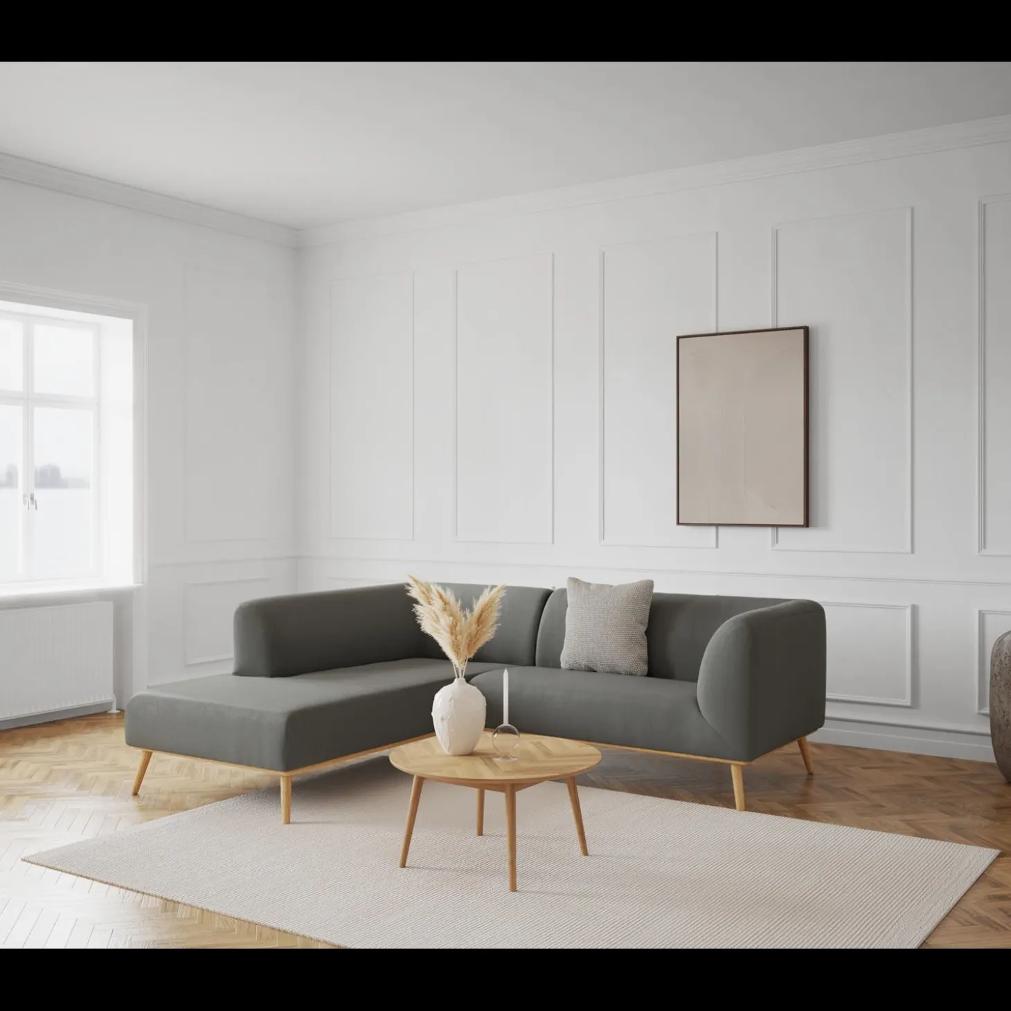 Land venstrevendt hjørnesofa med pufafslutning