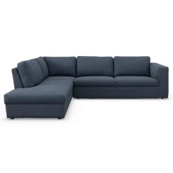 Lean venstrevendt hjørnesofa med pufafslutning