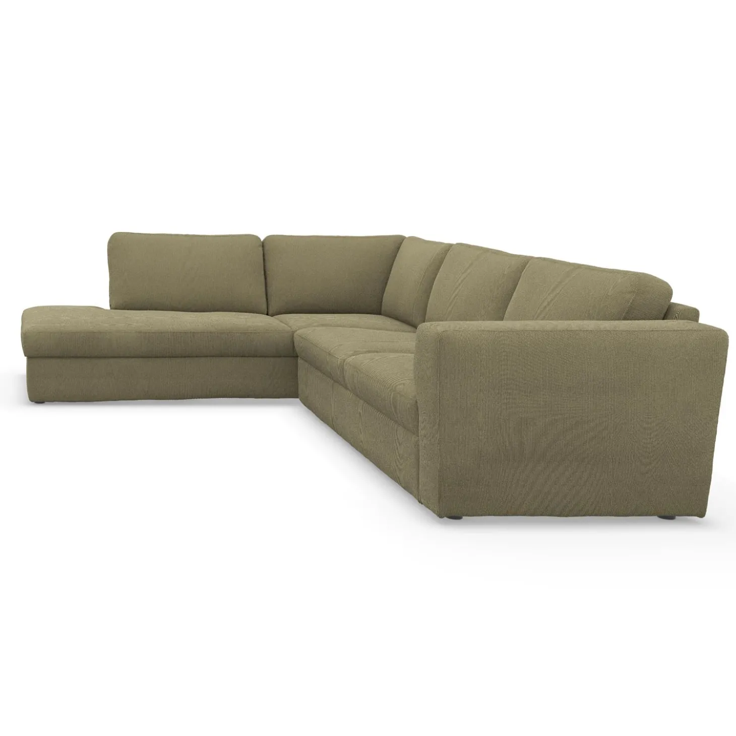 Lean venstrevendt hjørnesofa med pufafslutning