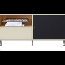 Mistral AV TV møbel m. 1 skuffe og 2 hylder beige + 1 låge sort + ben i børstet stål