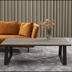 Timber Sofabord i mørkebrunt træ 150 x 45 x 90 cm + sorte ben